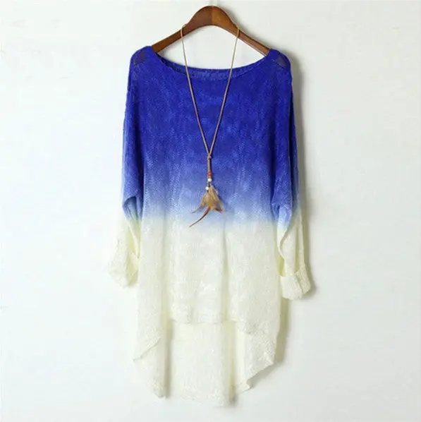 Sweet Candy Gradient Color Knitted Sweater Women Thin Pullover Swallowtail Loose Sweater Dress 1
