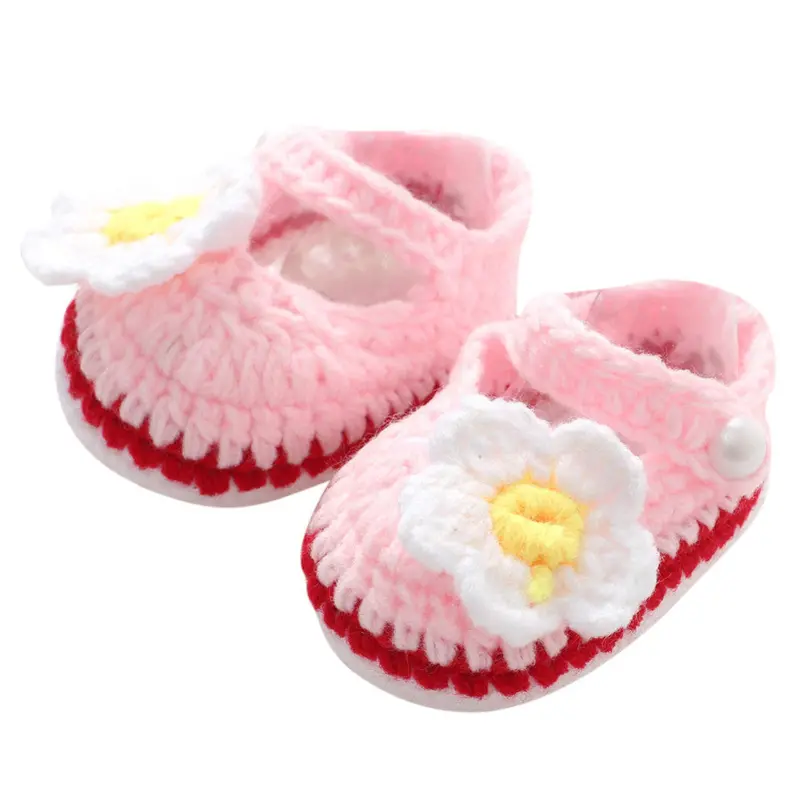 Sweet Infant Toddler Princess First Walkers Born Baby Girls Kid Prewalker St Soled Shoe Pink Flower Knitting Shoes Footwear 1