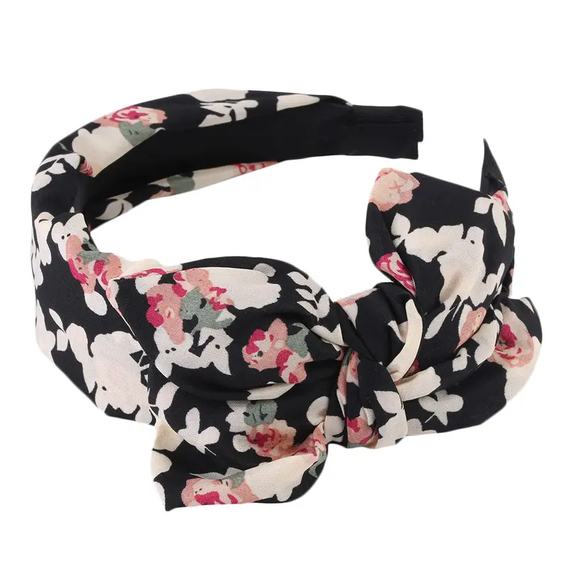 Sweet Lady Girls Cute Floralpolka Dotsstripe Bow Ribbon Headband Bowknot Hairbands Vintage Head Accessory 10