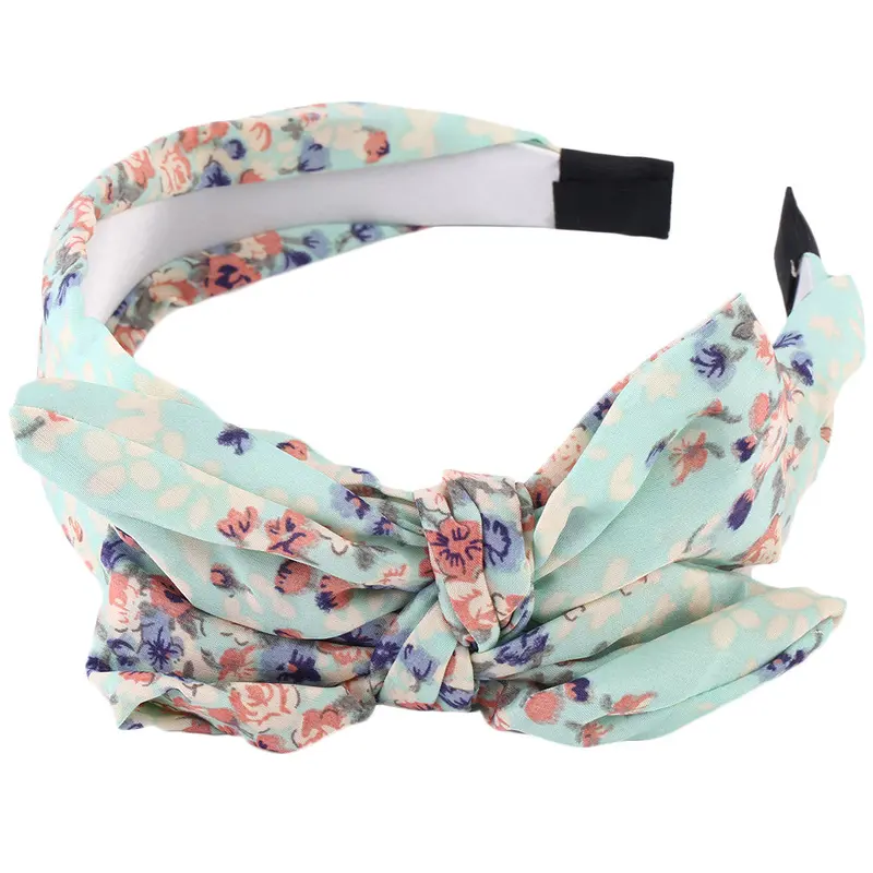 Sweet Lady Girls Cute Floralpolka Dotsstripe Bow Ribbon Headband Bowknot Hairbands Vintage Head Accessory 6