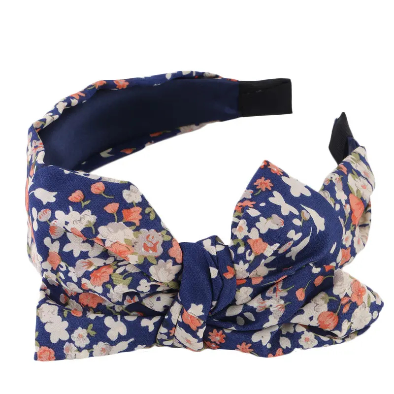 Sweet Lady Girls Cute Floralpolka Dotsstripe Bow Ribbon Headband Bowknot Hairbands Vintage Head Accessory 7