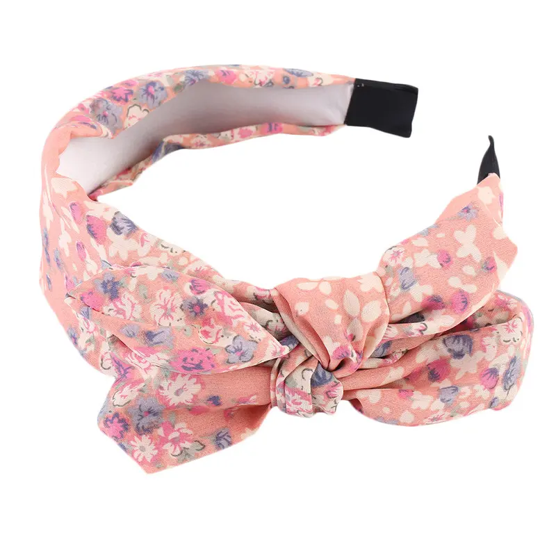 Sweet Lady Girls Cute Floralpolka Dotsstripe Bow Ribbon Headband Bowknot Hairbands Vintage Head Accessory 8