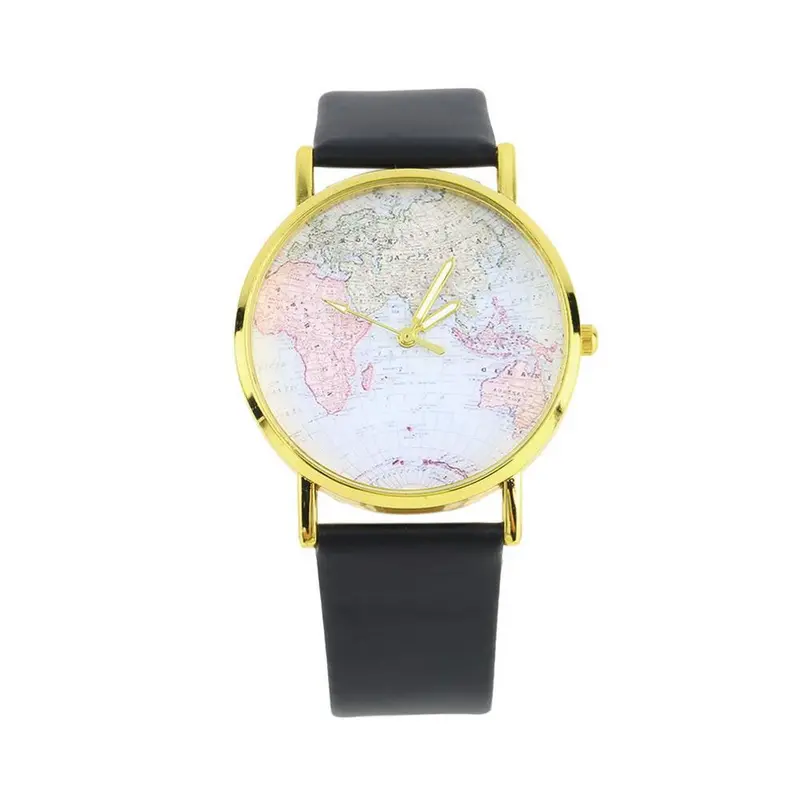 Synthetic Leather Alloy World Map Globe Analog Quartz Retro Wrist Watch 4 Styles 1
