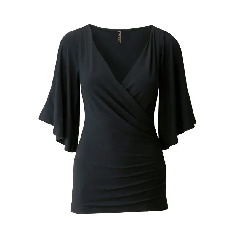 T Shirt Sexy V Neck Sleeve Cut Tee Shirt Femme Slim Butterfly Sleeve Women Tops Plus Size T-Shirt Women 1