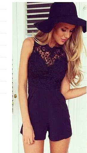 Tank Slim Women's Sexy Bodycon Jumpsuit With Lace Patchwork Playsuit Sleeveless Shorts Coveralls Macacaos J2314 1