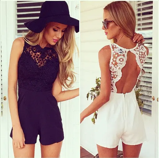 Tank Slim Women's Sexy Bodycon Jumpsuit With Lace Patchwork Playsuit Sleeveless Shorts Coveralls Macacaos J2314 3