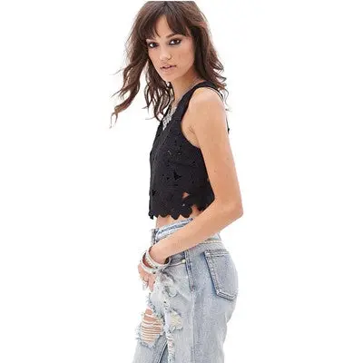 Tank Tops Design Hollow Lace Vest Crop Tops Women's Tank Top Stretch Women's Tanks Flower Print Beach Shirt 1