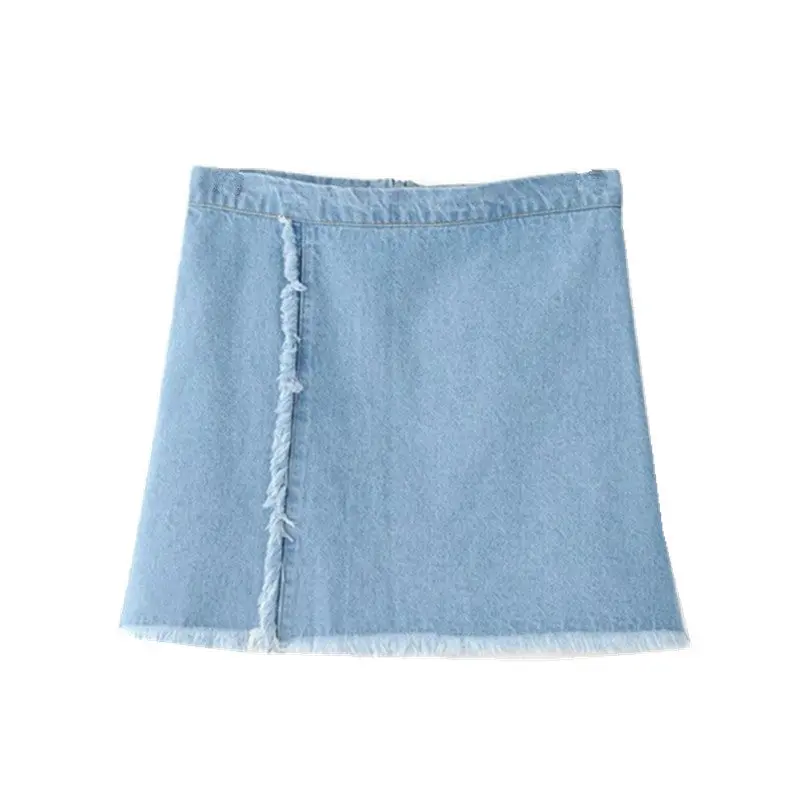 Tassel Fringed A Line Mini Short Denim Skirt Women High Waist Jeans Skirts Femme Washed Light Blue Color S M L 1