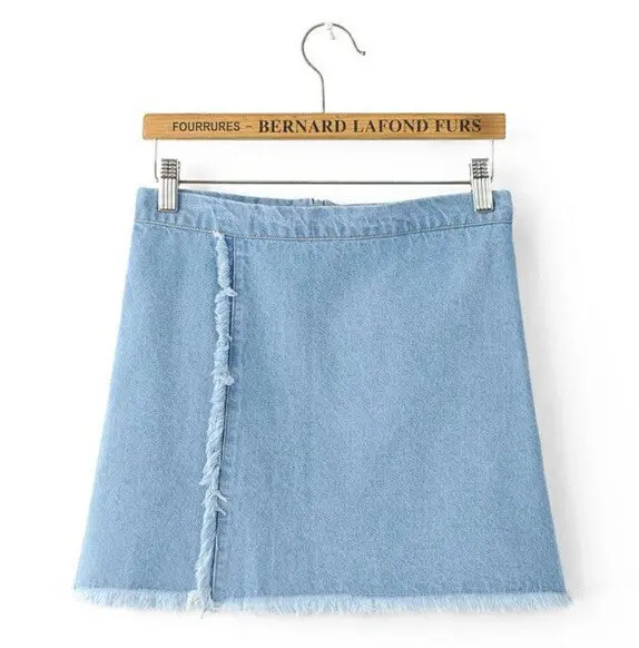 Tassel Fringed A Line Mini Short Denim Skirt Women High Waist Jeans Skirts Femme Washed Light Blue Color S M L 3