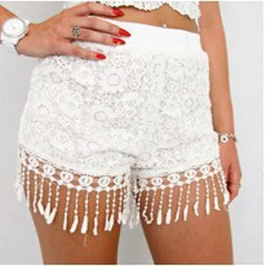 Tassel Lace Shorts Floral Crochet Beach Holiday Shorts Women Black White Elastic Waist Short Feminino 3