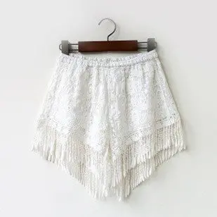Tassel Lace Shorts Floral Crochet Beach Holiday Shorts Women Black White Elastic Waist Short Feminino 4