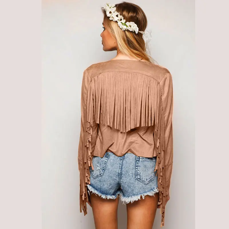 Tassel Women Jacket Slim Short Women Coats And Jackets Vintage Faux Sueded Fringe Coat Women 5