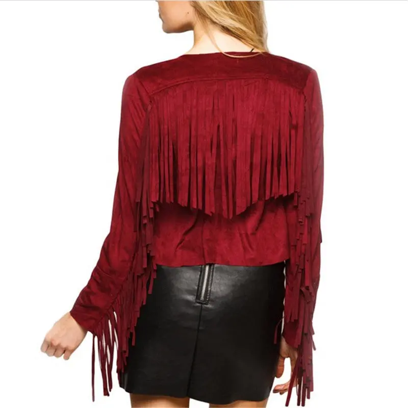 Tassel Women Jacket Slim Short Women Coats And Jackets Vintage Faux Sueded Fringe Coat Women 6
