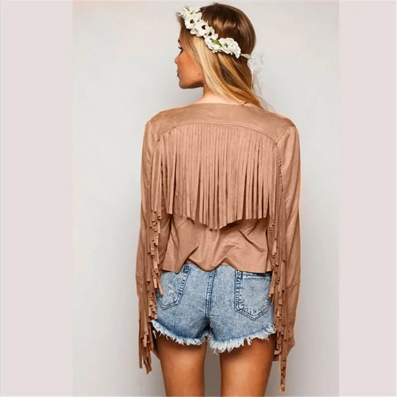 Tassel Women Jacket Slim Short Women Coats And Jackets Vintage Faux Sueded Fringe Coat Women 8