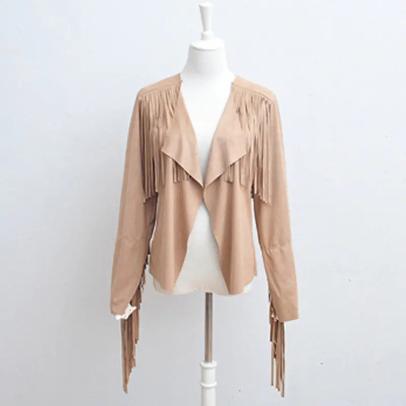 Tassel Women Jacket Slim Short Women Coats And Jackets Vintage Faux Sueded Fringe Coat Women 9