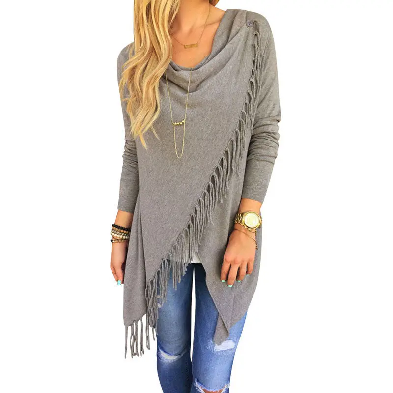 Tassel Women T Shirt Long Sleeve T Shirts For Women Plus Size Irregular Women Tunic Tee Shirt Femme 1
