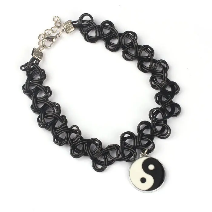 Tattoo Yin Yang Choker Necklace Stretch Double Layer Black Retro Henna Vintage 80S 90S Feida 1
