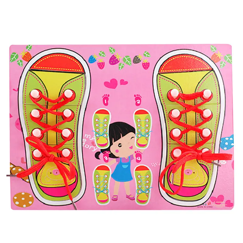 Teaching Wooden Toys Puzzles Board Kids Learn Tie Shoe Lace Toy Montessori Educational Toys 1