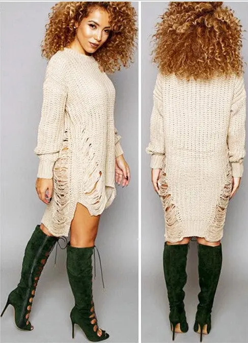 Test Women Ripped Out Sweater And Pullover Asymmetrical Oversized Tricot Knitwear Sexy Dress American Style X0080 1