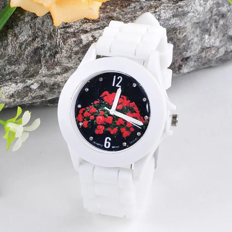 The Coming Women Wrist Watch Silicone Rubber Jelly Floral Quartz Analog Sports Watch 1