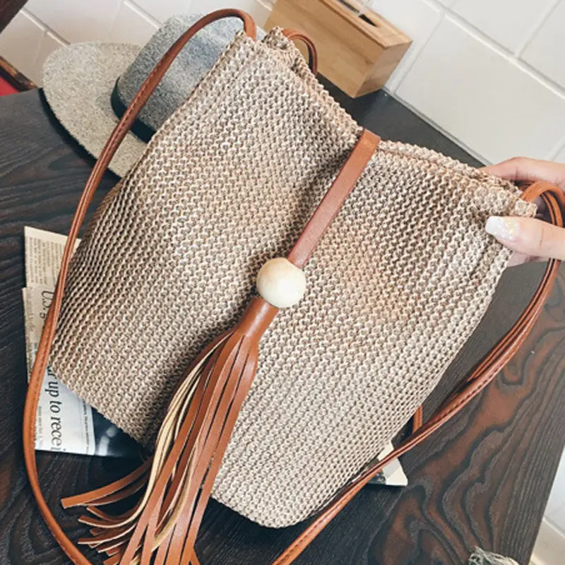 The Fringed Shoulder Bag Casual Women Bag Woven Straw Tassel Hbag Messenger Bags Travel Beach Bags 1
