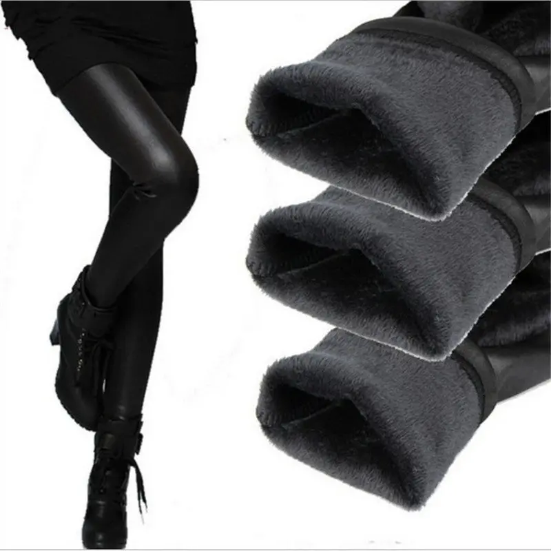 Thickening Black Leather Boots Leggings Skinny Pants Warm Women's Trousers Pants For Women 1