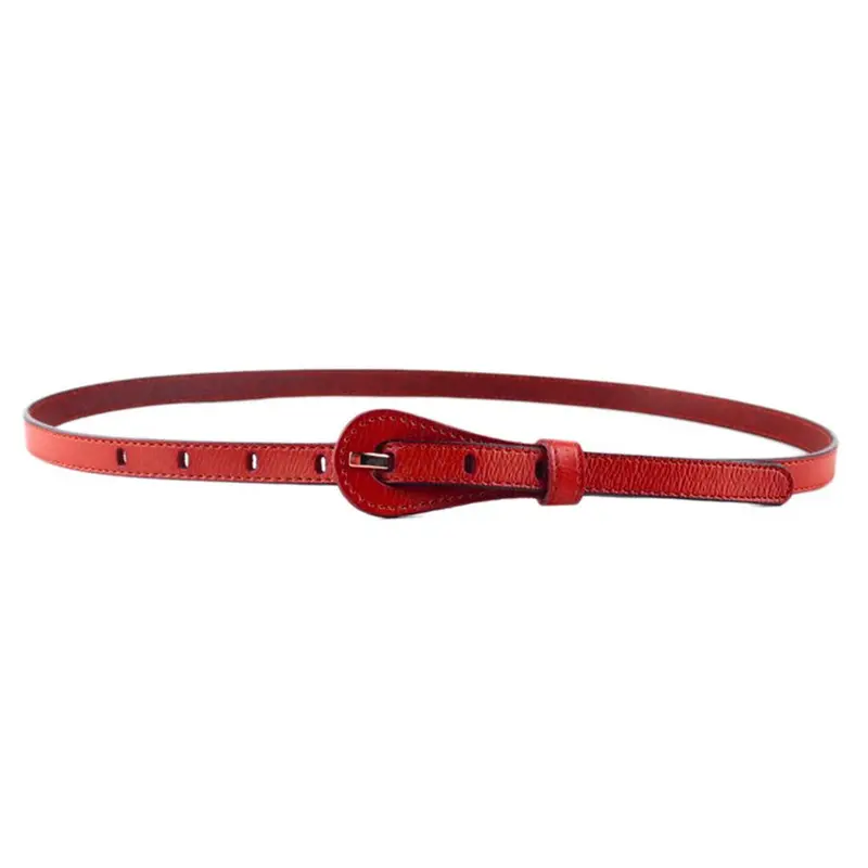 Thin Leather Narrow Skinny Wide Waist Belt Waistband Buckle With Blackwhiteredbrown Color 1