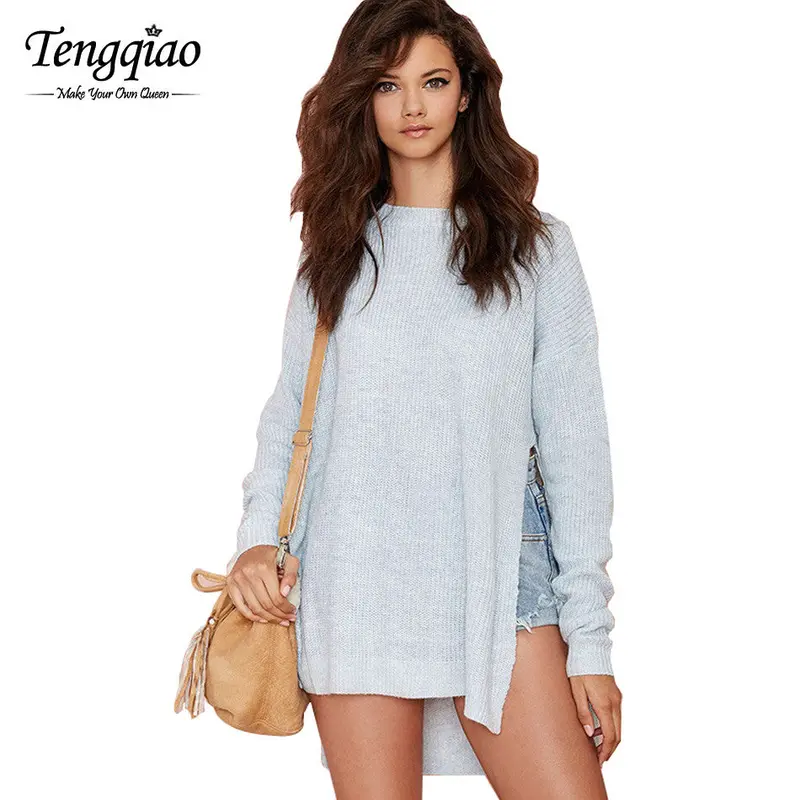 Thin Oversized Long Sweater Dress Open Side Split Sweaters And Pullovers Tops Xs-Xxl 1