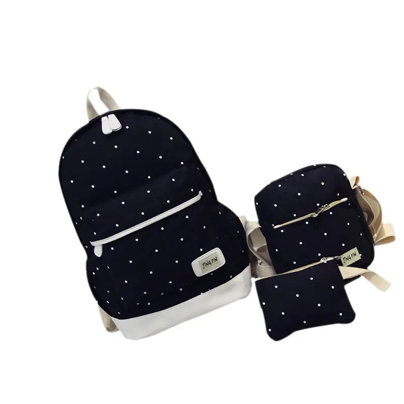 Three Bag Backpack+Shoulder Bag+Purse Women Backpack Dot Printing For Girls Satchel Bag School Backpacks 1