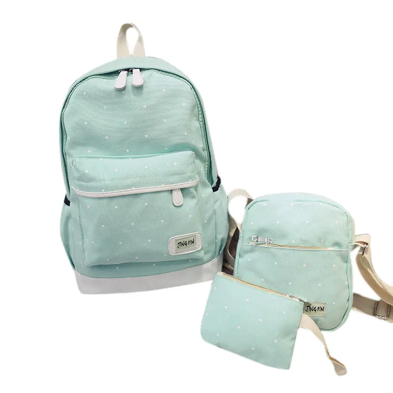Three Bag Backpack+Shoulder Bag+Purse Women Backpack Dot Printing For Girls Satchel Bag School Backpacks 2