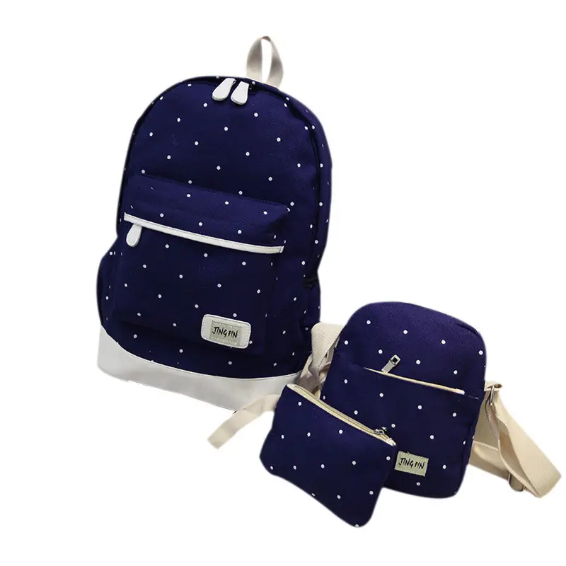 Three Bag Backpack+Shoulder Bag+Purse Women Backpack Dot Printing For Girls Satchel Bag School Backpacks 3