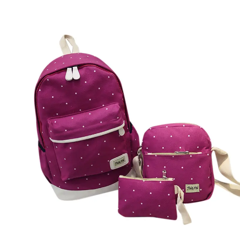 Three Bag Backpack+Shoulder Bag+Purse Women Backpack Dot Printing For Girls Satchel Bag School Backpacks 5