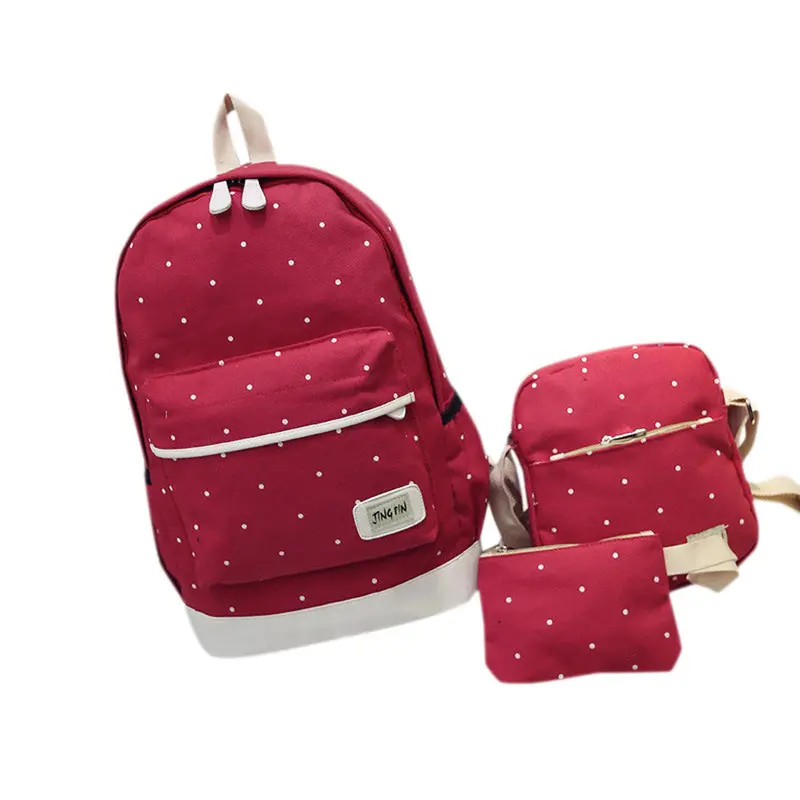 Three Bag Backpack+Shoulder Bag+Purse Women Backpack Dot Printing For Girls Satchel Bag School Backpacks 7