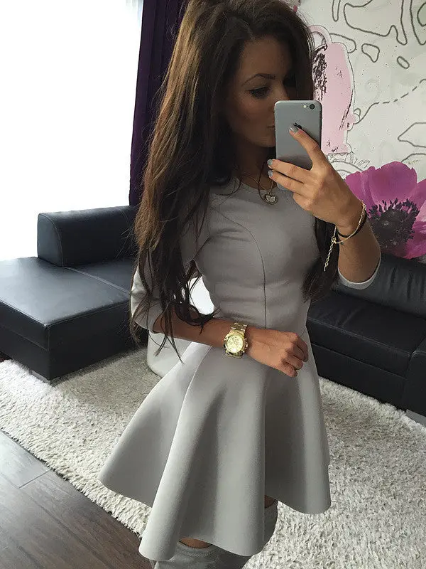 Three Quarter Sleeve Slim Ball Gown Pleated Mini Dress Women's Sexy High Waist Bodycon Mini Skater Dress Vestidos Gv250 5