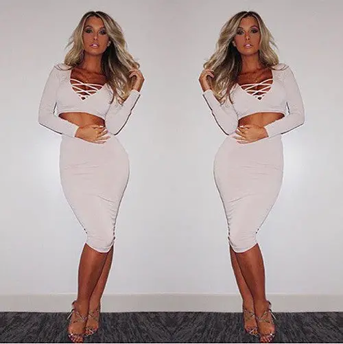 Tie-Up Crop Top & Skirt Set – Two-Piece Slim Fit Clubwear Outfit with Hollow-Out Detail