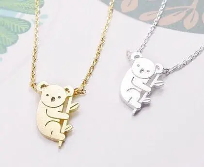 Tiny Aussie Koala Bear And Branch Shaped Animal Charm Necklace In Gold Handmade Animal Jewelry 30Pcs-N136 2