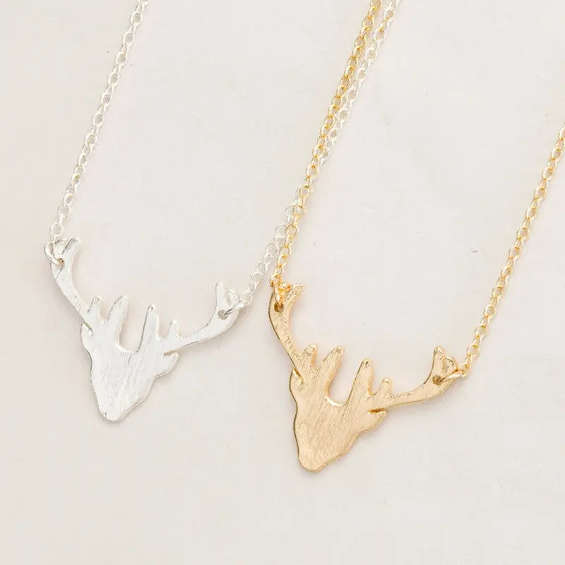 Tiny Gold Antler Necklaces Stag Silhouette Deer Head Animal Necklaces Christmas 30Pcs-N133 2