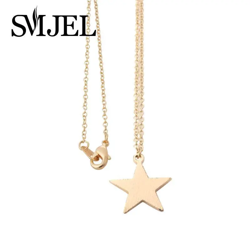 Tiny Gold Brushed Star Pendant Necklaces Delicate Five-Point Star Couple Necklaces Gifts N009 1