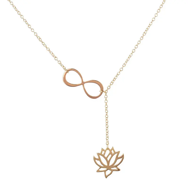 Tiny Gold Infinity Lotus Lariat Necklaces Mix Flower Pendant Necklace Jewelry 30Pcs-N043 1