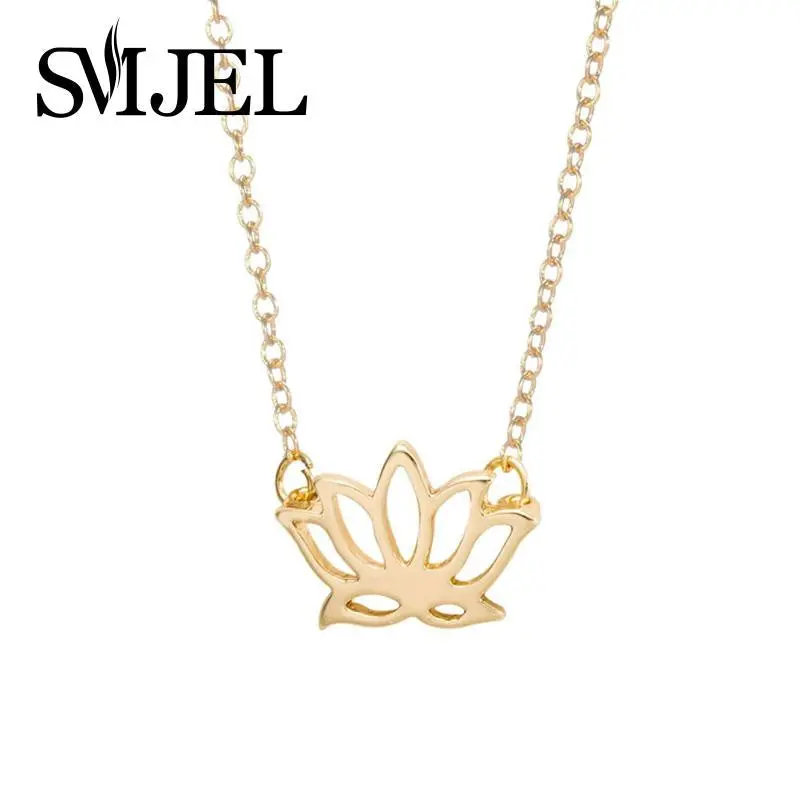 Tiny Gold Lotus Flower Necklace Couple Long Chain Necklaces Birthday Gifts N022 1