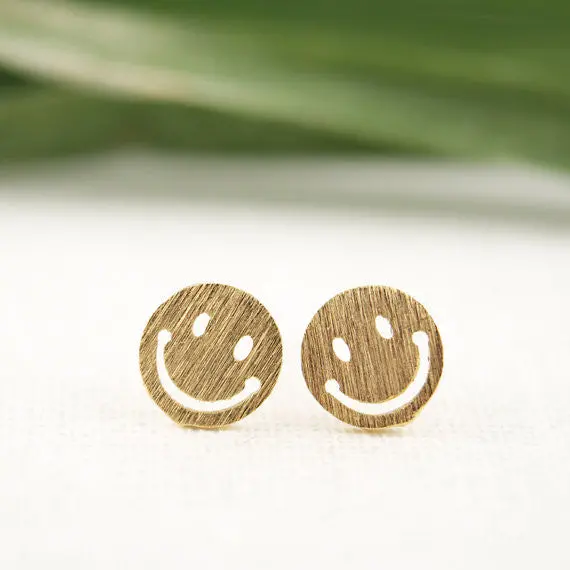 Tiny Gold Smile Face Stud Earrings Perfect Jewelry Birthday Gifts 30Pcs-S083 1
