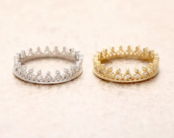 Tiny Heart Tiara Ring - Jewelry Rings,Anniversary Rhinestone Ring,Crystal Crown Rings 1