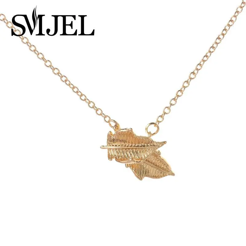 Tiny Silver Plated Double Leafs Long Chain Necklaces Fro Two Pieces Leaves Pendantneckalce Gifts N180 1