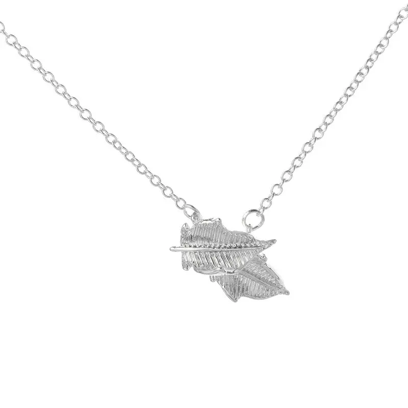 Tiny Silver Plated Double Leafs Long Chain Necklaces Fro Two Pieces Leaves Pendantneckalce Gifts N180 2