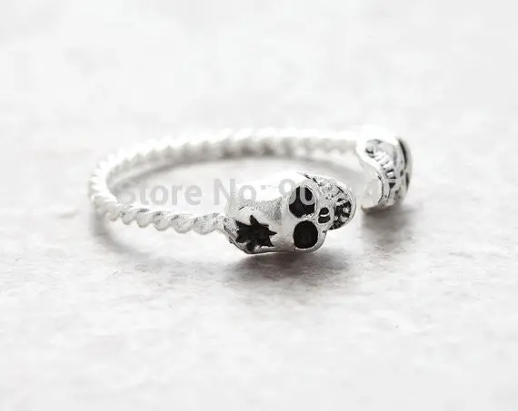 Tiny Skulls Ring,Adjustable Double Skull Rings,Cool Rings,Funky Rings 2