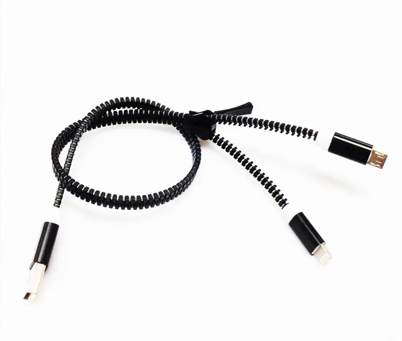 Tmalltide 2 In 1 8 Pin Fast Charging Phone Cables For Iphone Zipper Micro Usb 2.0 Data Sync Charger Cable For Samsung Android 1