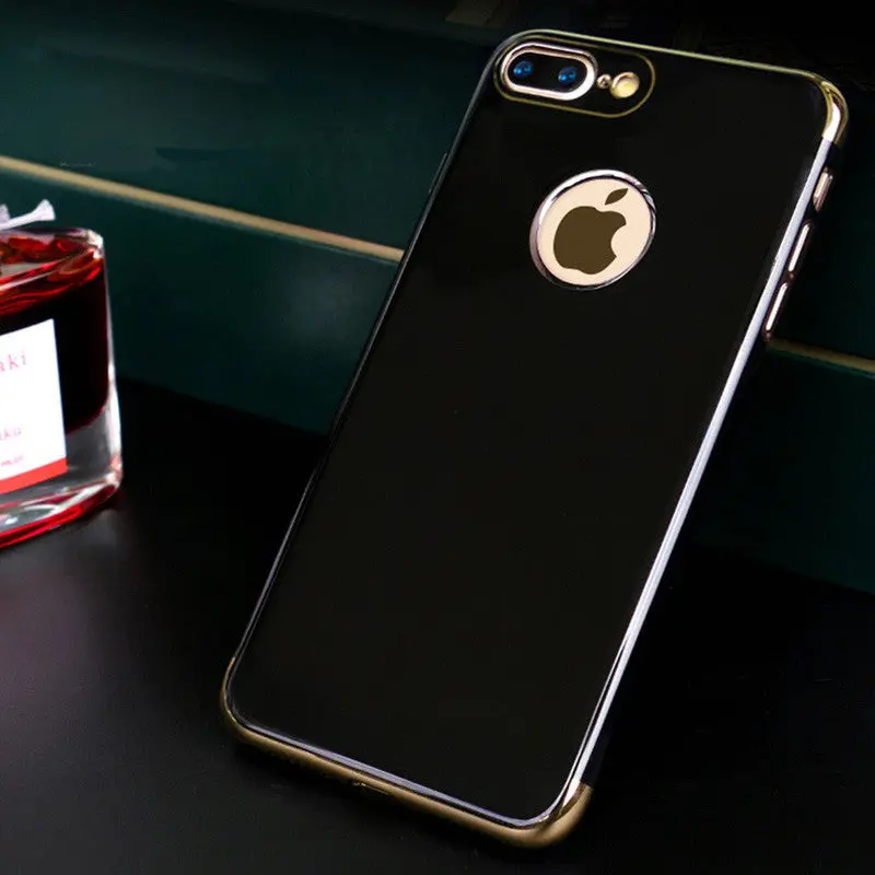 Tmalltide Gloss Black Cover For Iphone 6 6S 7 Plus Case Luxury Ultra-Thin Shockproof Mirageblack Electroplating Soft Phone Cases 1