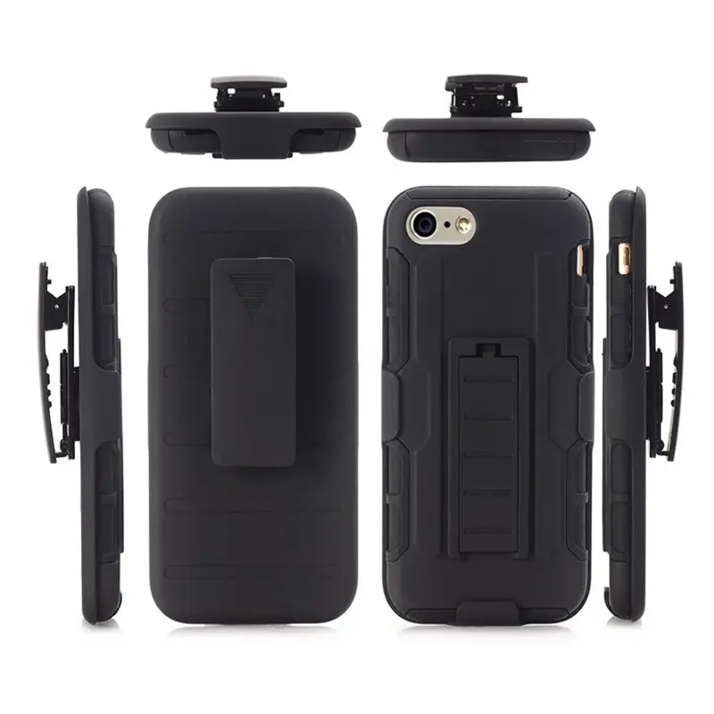 Tmalltide Kickstand Holder Phone Cases Cover For Iphone 7 7 Plus 3 In 1 Hybrid Super Shockproof Anti-Dirt Hard Back Black Case 1