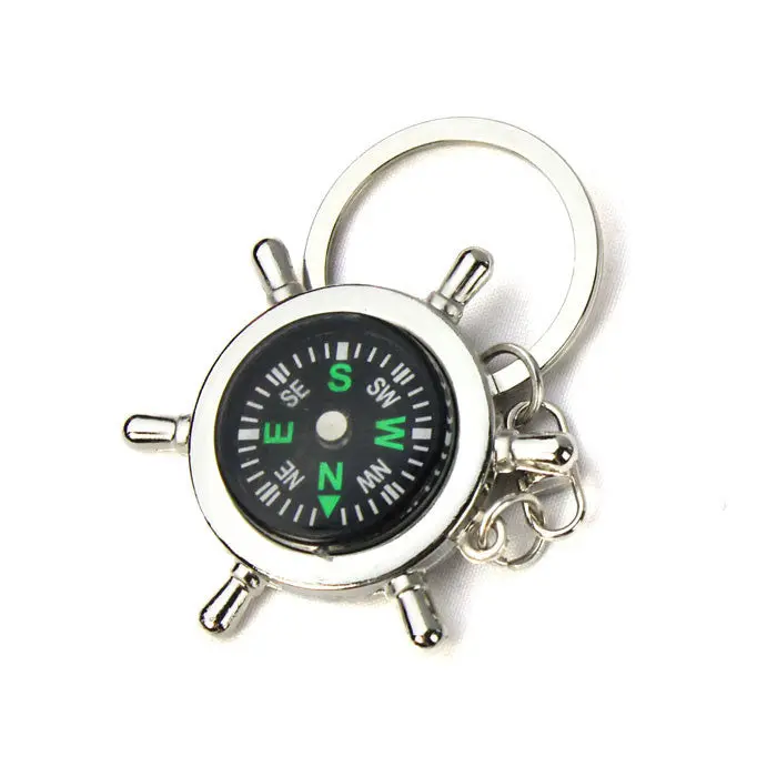 Tool Organizers Portable Alloy Silver Nautical Compass Helm Keychain Key Ring Chain Feida 2