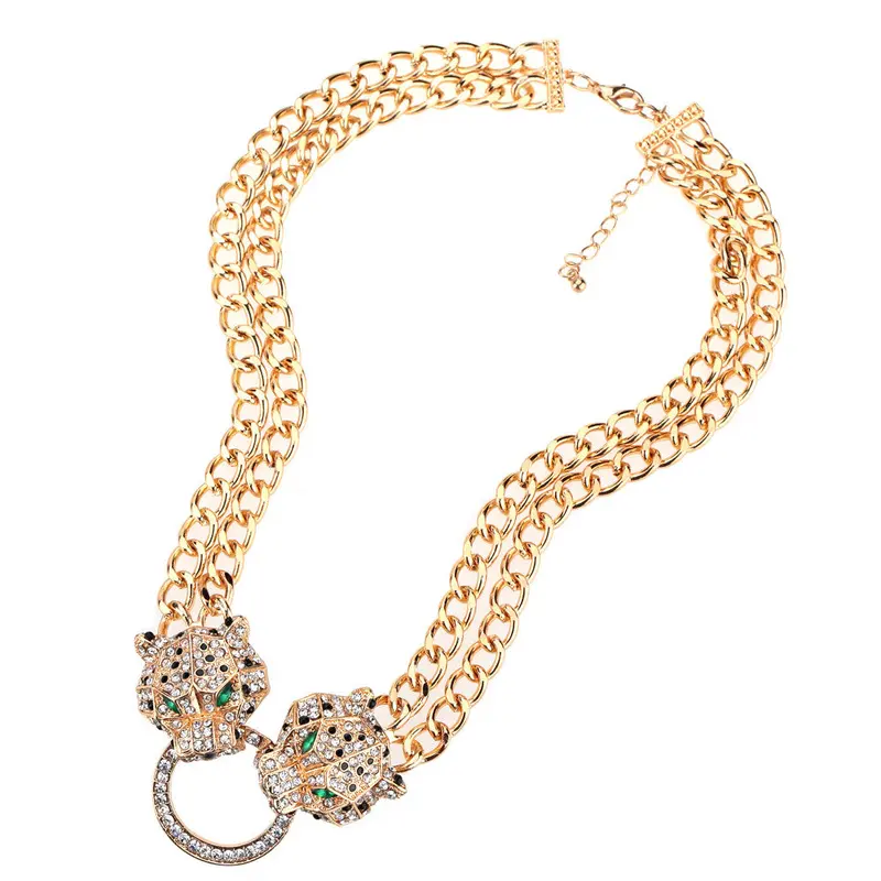 Top Brand 18K Gold Plated Leopard Head Statement Necklace Retro Rhinestone Maxi Necklace Fashion Women Collar Necklaces Jewelry 1